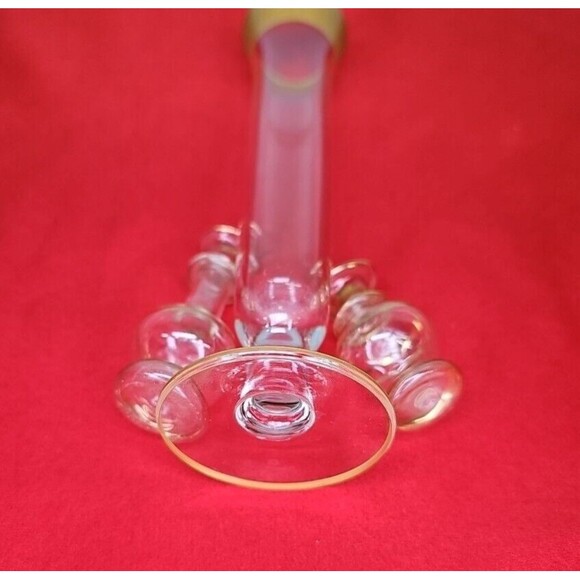 Crystal Bud Vase Set of 3 Gold 24K Trim Mini Footed Slender Flute - Picture 8 of 13